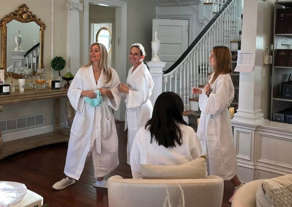 Pamper party setup with spa treatments and champagne